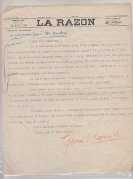 Lettre tapuscrite signée à Charles de Richter à l'entete de LA RAZON. Enrique Gómez Carrillo