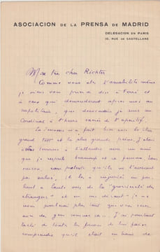 Belle Lettre manuscrite signée à Charles de Richter , 2 pages. Enrique Gómez Carrillo