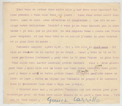 Lettre tapuscrite signée à Charles de Richter avec ratures. Enrique Gómez Carrillo