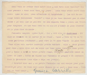 Lettre tapuscrite signée à Charles de Richter avec ratures