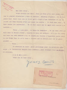Lettre tapuscrite signée à Charles de Richter avec carte de visite de Nice
