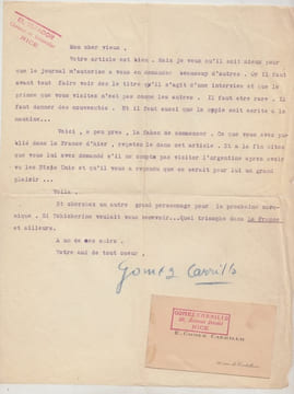 Lettre tapuscrite signée à Charles de Richter avec carte de visite de Nice. Enrique Gómez Carrillo