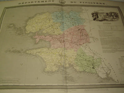 Carte du Département du FINISTERE avec vue de Quimper  dréssée par Donnet