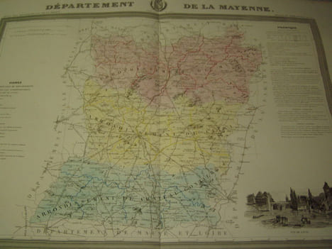 Carte du Département de la MAYENNE avec vue de Laval dréssée par Donnet. Alexis Donnet DONNET ,FREMIN et LEVASSEUR ou DONNET and MONIN- DONNET ...