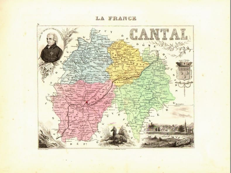 CARTE GEOGRAPHIQUE DEPARTEMENTALE CANTAL Grav&eacute; par Ch. DYONNET. D'apr&egrave;s la carte de Cassini , du d&eacute;pot de la guerre , des ponts et chauss&eacute;es et de la ...