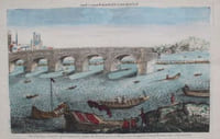 Vue d'optique nouvelle représentant les ruines du Pont de pierre à Roüen, avec le superbe Pont de Bateaux dans l'éloignement.