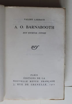 A. O. Barnabooth. Son journal intime.. LARBAUD (Valéry).