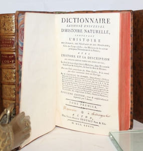 Dictionnaire raisonné universel d'Histoire Naturelle, contenant l'histoire des Animaux, des Végétaux et des Minéraux,  et celle des Corps célestes, des Météores, & des autres principaux Phénomènes de la Nature. Avec l'histoire et la description des drogues simples tirées des trois règnes ; Le détail de leurs usages dans la Médecine; dans l'Economie domestique et champêtre, & dans les Arts & Métiers: Avec une Table concordante des Noms latins &le renvoi aux objets mentionnés dans cet ouvrage.