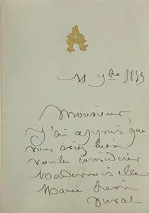 L.A.S., à un destinataire inconnu, le 11 septembre 1859.