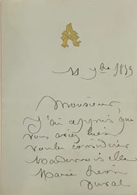 L.A.S., à un destinataire inconnu, le 11 septembre 1859.