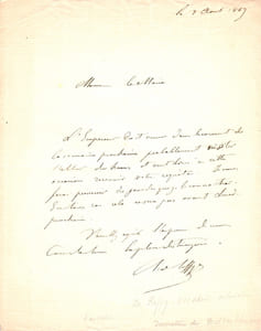 L.A.S., 1 pages in-4, (270 x 210), adressées à Charles-François Verd de Saint-Julien, le 2 Août 1869.