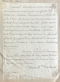 2 L. A. S., l’une écrite à Paris le 5 août, 1 page in-12 (166 x 120), signée « L. Junot Dsse d’Abrantès », adressée au général et futur maréchal Étienne Maurice Gérard (1773-1852) ; l’autre du 1er février 1835, 2 pages in-4, signée « La duchesse d’Abrantès », adressée à un baron.