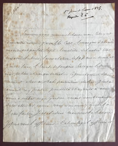 2 L. A. S., l’une écrite à Paris le 5 août, 1 page in-12 (166 x 120), signée « L. Junot Dsse d’Abrantès », adressée au général et futur maréchal Étienne Maurice Gérard (1773-1852) ; l’autre du 1er février 1835, 2 pages in-4, signée « La duchesse d’Abrantès », adressée à un baron.