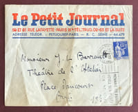 L.A.S de Claude Delpeuch à Jean-Louis Barrault, datée du 5 novembre 1938, (270 x 210), à l’en-tête du périodique Le Petit Journal, avec son enveloppe en couleurs.