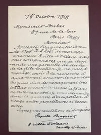 L.A.S., 1 pages in-12, (170 x 110), adressées à « Monsieur Soulas », le 15 Octobre 1919.