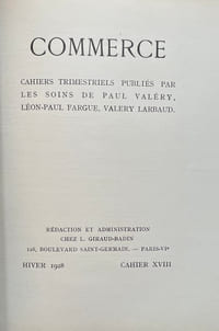 Commerce. Cahiers Trimestriels. XVIII. Hiver 1928.