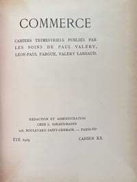 Commerce. Cahiers Trimestriels. XX. Été 1929.
