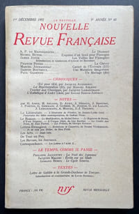 La Nouvelle Revue Française. 1er décembre 1957. n°60.
