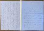 Lettre autographe signée, le 24 mars 1915, 5 pages in-8 : 181 x 134, sur papier à lettre bleu et beige, accompagnée de son enveloppe timbrée.. ...