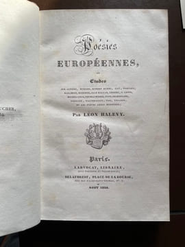 Poésies européennes, ou Etudes sur Alfiéri, Burger, Robert Burns, Gay, Gonzaga, Karamsin, Koerner, Jean Kollar, Lessing, G. Lewis, Michel-Ange, Thomas ...