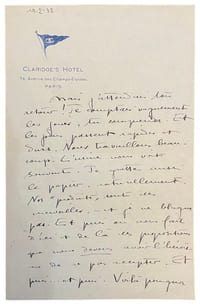 Lettre autographe signée, à son amie Marguerite Moreno.