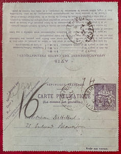 Carte pneumatique autographe signée, 21 avril 1922, à Charles Dettelbach.
