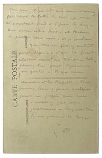 Carte postale autographe, adressée à son ami Curnonsky.