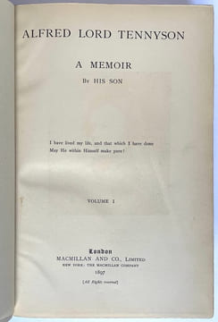 Alfred Lord Tennyson. A memoir By his son. . TENNYSON (Hallam, baron).