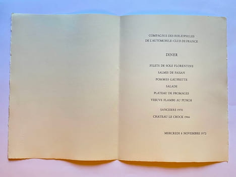 Menu original illustré d'une eau-forte d'Aymar de LÉZARDIÈRE.. [LÉZARDIÈRE (Aymar de)].