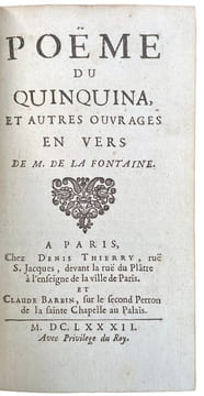 Poëme du Quinquina, et autres ouvrages en vers.. LA FONTAINE (Jean de).
