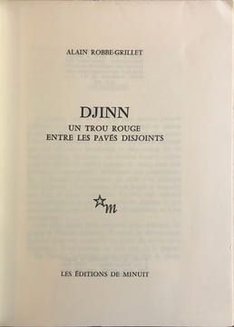 Djinn. Un trou rouge entre les pavés disjoints.. ROBBE-GRILLET Alain