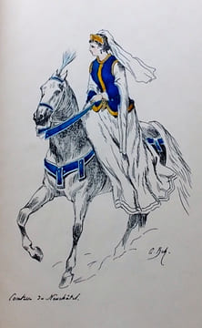 Costumes du cortège historique. 15 et 19 septembre 1887, à Neuchâtel. A l'occasion de la Vème exposition suisse d'agriculture. Croquis par Auguste ...