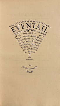 Eventail. Dix gravures, accompagnées de poésies nouvelles de Louis Codet, Jean Pellerin et de MM. Roger Allard, André Breton, Francis Carco, M. ...