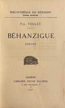 Béhanzigue. Contes.. TOULET (Paul-Jean)