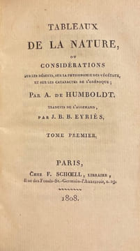 Tableaux de la nature, ou Considérations sur les déserts, sur la physionomie des végétaux et sur les cataractes de l'Orénoque.. HUMBOLDT (Alexandre ...