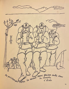 La vie en image du général Guisan dessinée par le caporal Géa Augsbourg.