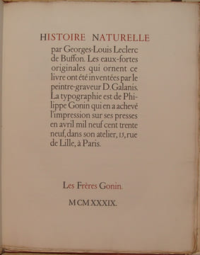 HISTOIRE NATURELLE. LES EAUX-FORTES QUI ORNENT CE LIVRE ONT ETE INVENTEES PAR LE PEINTRE-GRAVEUR D. GALANIS. LA TYPOGRAPHIE EST DE PHILIPPE GONIN QUI ...