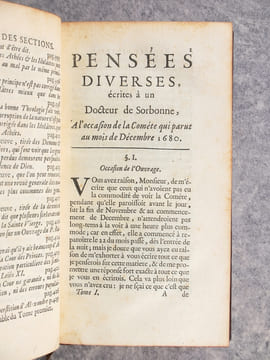PENSEES DIVERSES, ECRITES A UN DOCTEUR DE SORBONNE, A L’OCCASION DE LA COMETE QUI PARUT AU MOIS DE DECEMBRE 1680. NOUVELLE EDITION CORRIGEE. . BAYLE ...