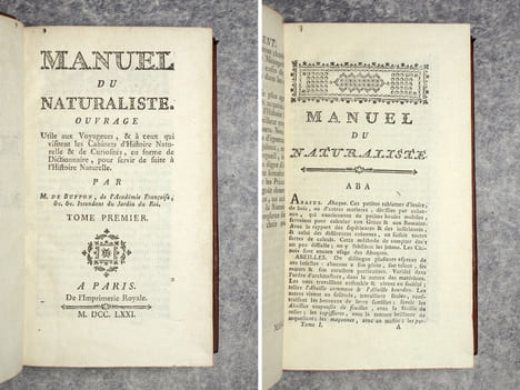 MANUEL DU NATURALISTE. OUVRAGE UTILE AUX VOYAGEURS & A CEUX QUI VISITENT LES CABINETS D’HISTOIRE NATURELLE & DE CURIOSITES, EN FORME DE DICTIONNAIRE, ...