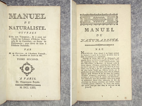 MANUEL DU NATURALISTE. OUVRAGE UTILE AUX VOYAGEURS & A CEUX QUI VISITENT LES CABINETS D’HISTOIRE NATURELLE & DE CURIOSITES, EN FORME DE DICTIONNAIRE, ...