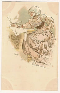 LA LETTRE. (FEMME SLAVE EN COSTUME TRADITIONNEL, ECRIVANT ATTABLEE A UN BUREAU. NEUDIN 1991. C68). PAPETERIE. (CATALOGUE RAISONNE BOWERS-MARTIN. 508).