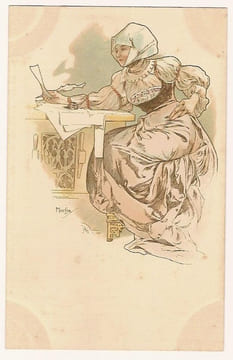 LA LETTRE. (FEMME SLAVE EN COSTUME TRADITIONNEL, ECRIVANT ATTABLEE A UN BUREAU. NEUDIN 1991. C68). PAPETERIE. (CATALOGUE RAISONNE BOWERS-MARTIN. ...