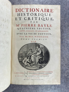 DICTIONNAIRE HISTORIQUE ET CRITIQUE, PAR MR PIERRE BAYLE. QUATRIEME EDITION, REVUE, CORRIGEE ET AUGMENTEE. AVEC LA VIE DE L'AUTEUR, PAR MR. DES ...