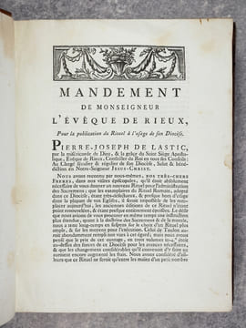 RITUEL DU DIOCESE DE RIEUX, PUBLIE PAR L'AUTORITE DE MONSEIGNEUR PIERRE-JOSEPH DE LASTIC, EVEQUE DE RIEUX.. LASTIC-LESCURE (PIERRE-JOSEPH DE. ...