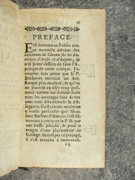 SENTIMENS DE CLEANTE SUR LES ENTRETIENS D’ARISTE ET D’EUGENE. PAR M. BARBIER D’AUCOUR, DE L’ACADEMIE FRANCOISE. QUATRIEME EDITION REVUE ET CORRIGEE, ...