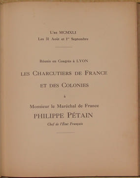 PROJET DE CHARTE DU METIER DE CHARCUTIER. 1415-1941.. undefined