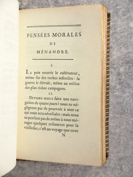 CARACTERES DE THEOPHRASTE, ET PENSSES MORALES DE MENANDRE. TRADUITS PAR M. LEVESQUE. (DE LA "COLLECTION DES MORALISTES ANCIENS, DEDIEE AU ROI").. ...