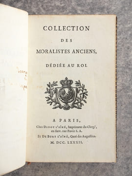 CARACTERES DE THEOPHRASTE, ET PENSSES MORALES DE MENANDRE. TRADUITS PAR M. LEVESQUE. (DE LA "COLLECTION DES MORALISTES ANCIENS, DEDIEE AU ROI").. ...