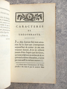 CARACTERES DE THEOPHRASTE, ET PENSSES MORALES DE MENANDRE. TRADUITS PAR M. LEVESQUE. (DE LA "COLLECTION DES MORALISTES ANCIENS, DEDIEE AU ROI").. ...