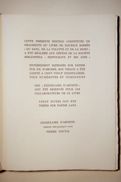 DU SANG, DE LA VOLUPTE ET DE LA MORT. LITHOGRAPHIES DE YVES BRAYER.. BARRES MAURICE (1862-1923).